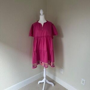 Layers Clothing Knee Length Tiered Dress Large Pink Boho Y2K Cottagecore Retro